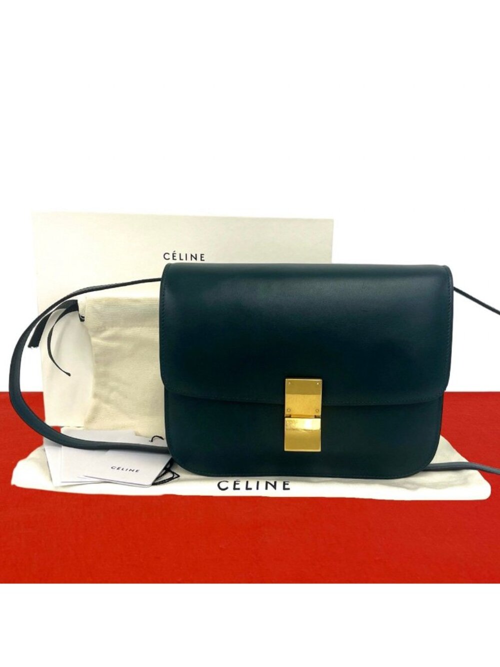 Celine Classic Box Calf Leather Mini Shoulder Bag Pochette Dark Green